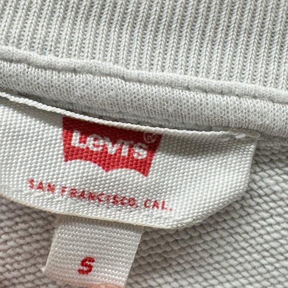 Levi's Cropped Sweatshirt Womens Small Off White Red Center Hit Pullover - Picture 3 of 8